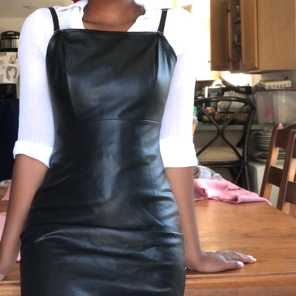 Faux black leather mini dress